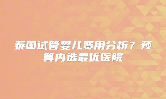 泰国试管婴儿费用分析？预算内选最优医院
