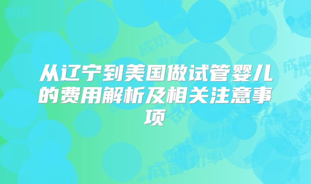 从辽宁到美国做试管婴儿的费用解析及相关注意事项
