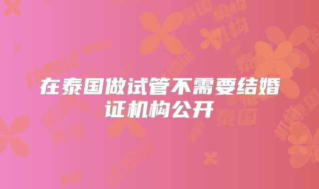 在泰国做试管不需要结婚证机构公开