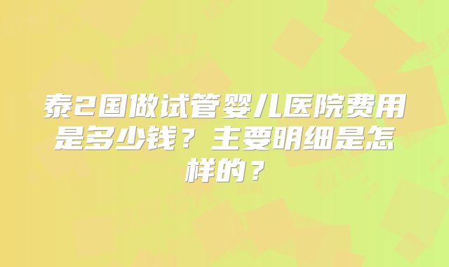 泰2国做试管婴儿医院费用是多少钱？主要明细是怎样的？