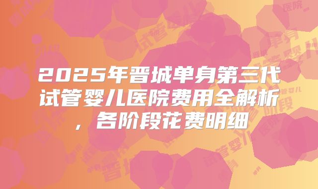 2025年晋城单身第三代试管婴儿医院费用全解析，各阶段花费明细
