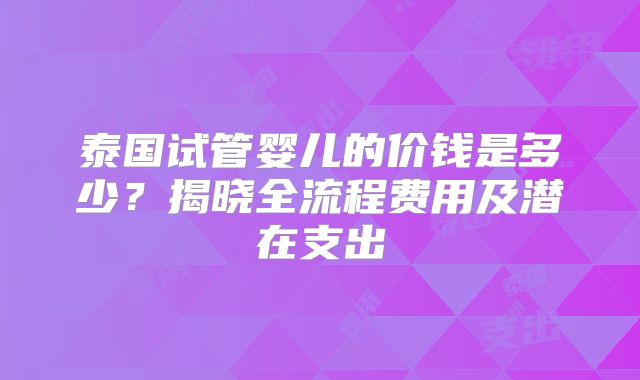 泰国试管婴儿的价钱是多少？揭晓全流程费用及潜在支出