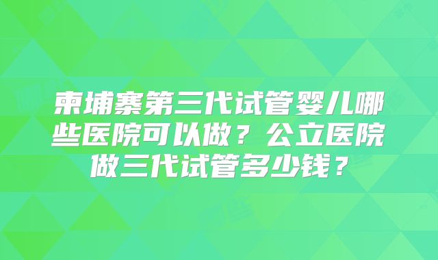 柬埔寨第三代试管婴儿哪些医院可以做？公立医院做三代试管多少钱？