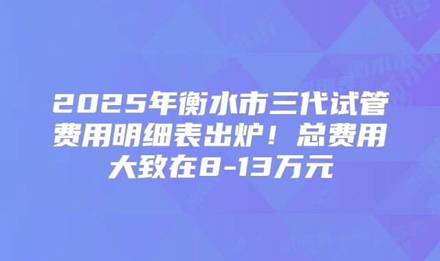 2025年衡水市三代试管费用明细表出炉！总费用大致在8-13万元