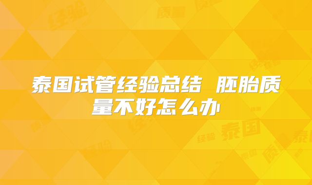 泰国试管经验总结 胚胎质量不好怎么办