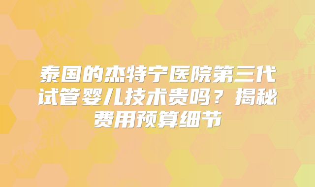 泰国的杰特宁医院第三代试管婴儿技术贵吗？揭秘费用预算细节