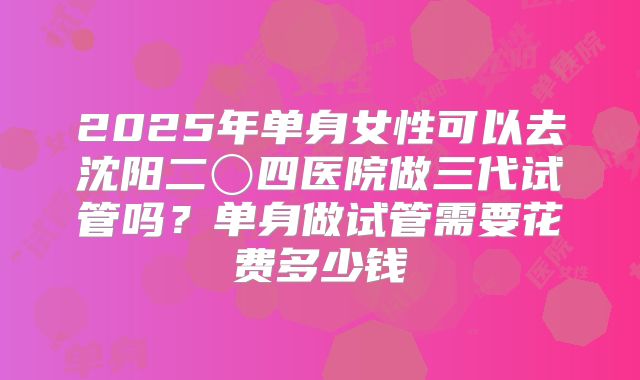 2025年单身女性可以去沈阳二〇四医院做三代试管吗？单身做试管需要花费多少钱