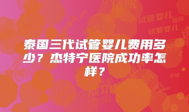泰国三代试管婴儿费用多少？杰特宁医院成功率怎样？