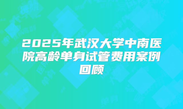 2025年武汉大学中南医院高龄单身试管费用案例回顾