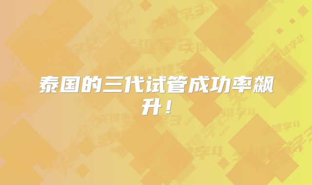 泰国的三代试管成功率飙升！