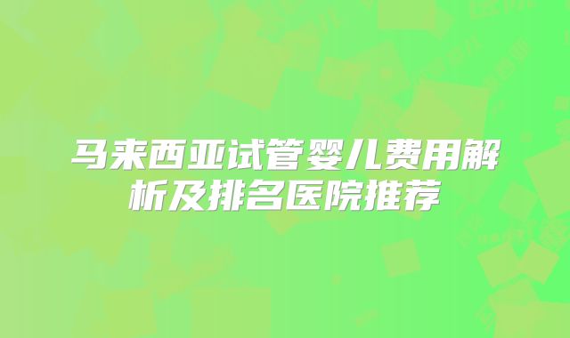 马来西亚试管婴儿费用解析及排名医院推荐
