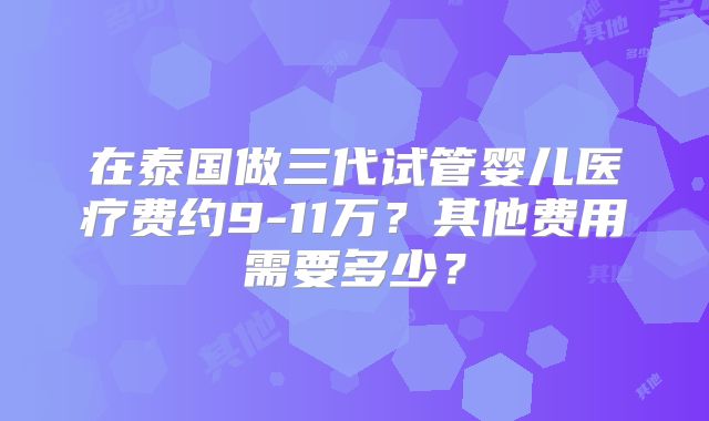 在泰国做三代试管婴儿医疗费约9-11万？其他费用需要多少？