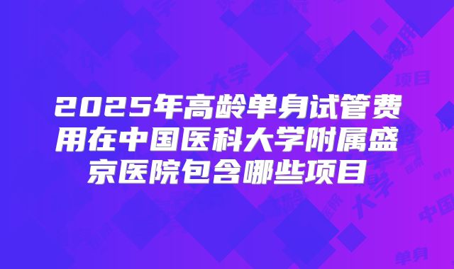 2025年高龄单身试管费用在中国医科大学附属盛京医院包含哪些项目