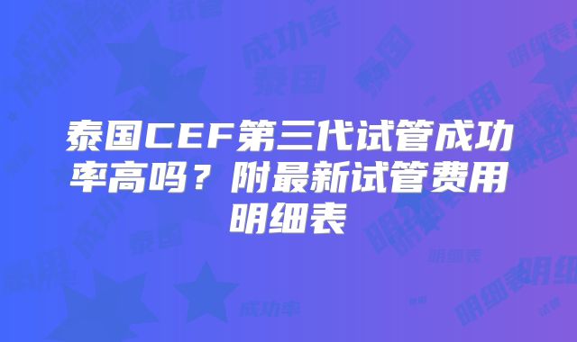 泰国CEF第三代试管成功率高吗？附最新试管费用明细表