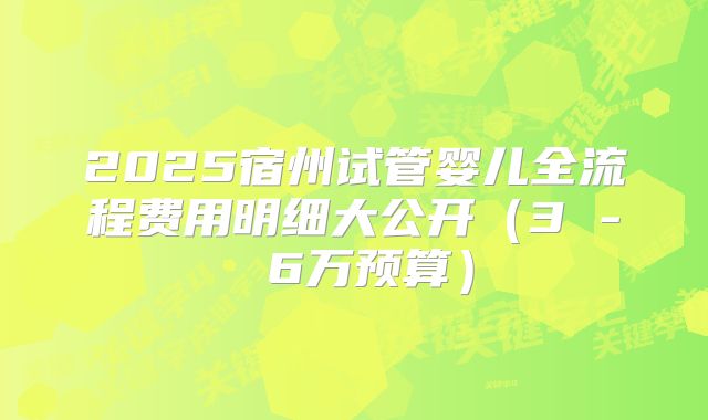 2025宿州试管婴儿全流程费用明细大公开(3 - 6万预算)