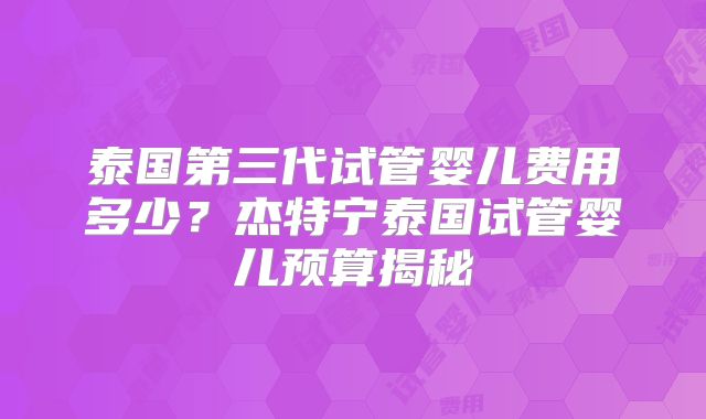 泰国第三代试管婴儿费用多少？杰特宁泰国试管婴儿预算揭秘