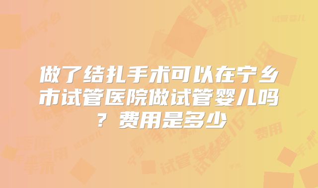 做了结扎手术可以在宁乡市试管医院做试管婴儿吗?费用是多少