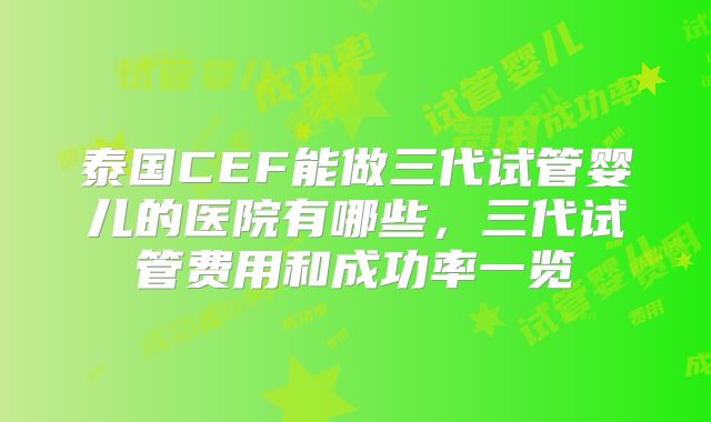 泰国CEF能做三代试管婴儿的医院有哪些，三代试管费用和成功率一览