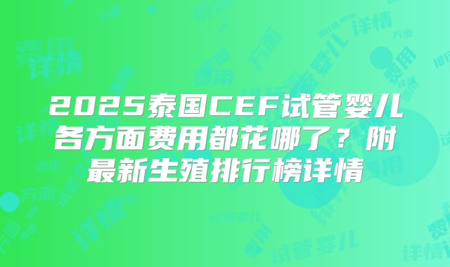 2025泰国CEF试管婴儿各方面费用都花哪了？附最新生殖排行榜详情