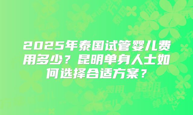 2025年泰国试管婴儿费用多少？昆明单身人士如何选择合适方案？