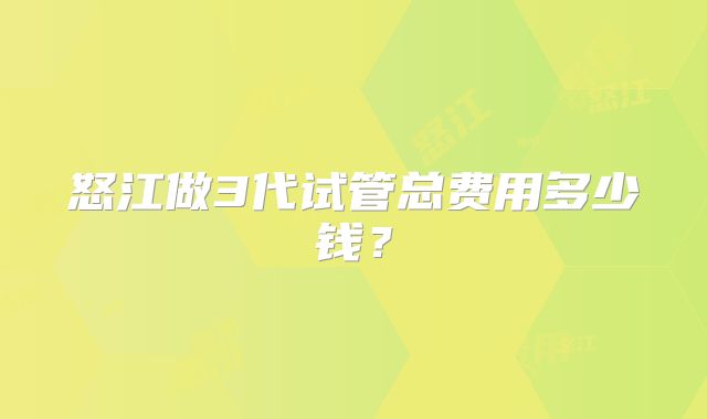 怒江做3代试管总费用多少钱？