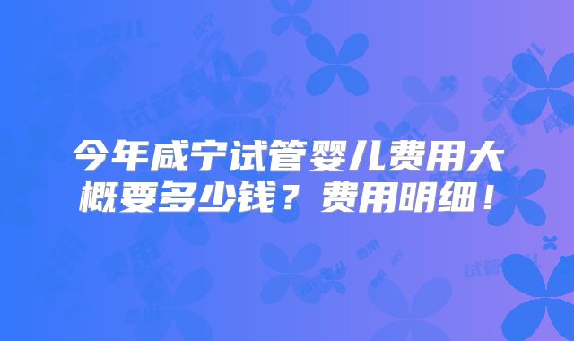 今年咸宁试管婴儿费用大概要多少钱？费用明细！