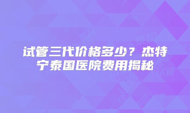 试管三代价格多少？杰特宁泰国医院费用揭秘