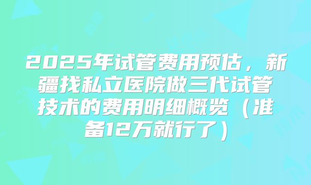 2025年试管费用预估，新疆找私立医院做三代试管技术的费用明细概览（准备12万就行了）