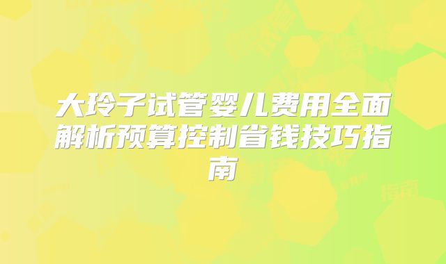 大玲子试管婴儿费用全面解析预算控制省钱技巧指南