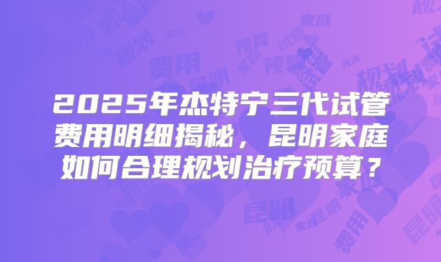2025年杰特宁三代试管费用明细揭秘，昆明家庭如何合理规划治疗预算？
