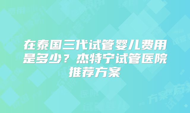 在泰国三代试管婴儿费用是多少？杰特宁试管医院推荐方案