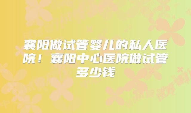 襄阳做试管婴儿的私人医院!襄阳中心医院做试管多少钱