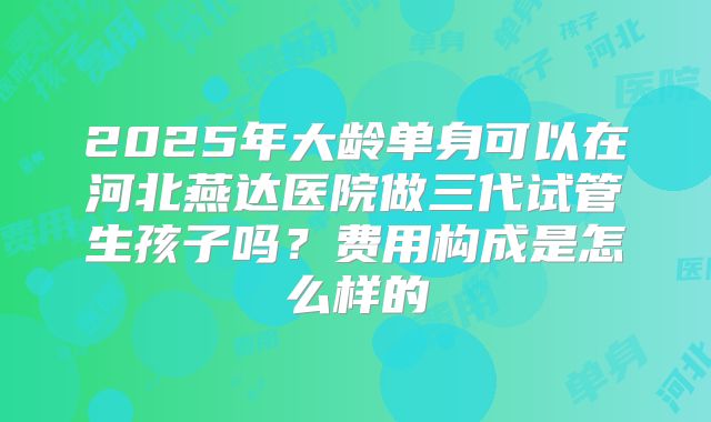 2025年大龄单身可以在河北燕达医院做三代试管生孩子吗？费用构成是怎么样的