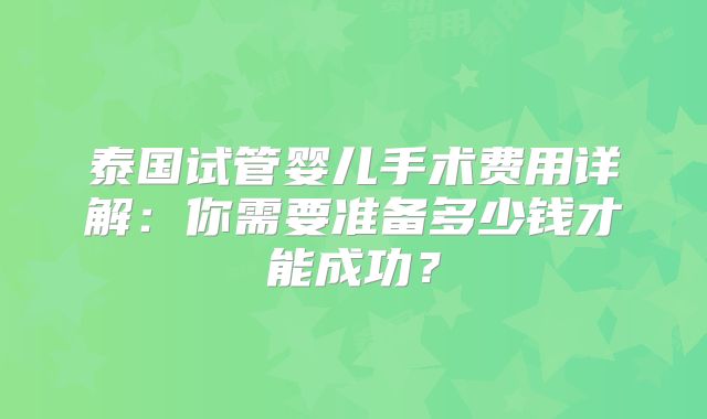 泰国试管婴儿手术费用详解：你需要准备多少钱才能成功？