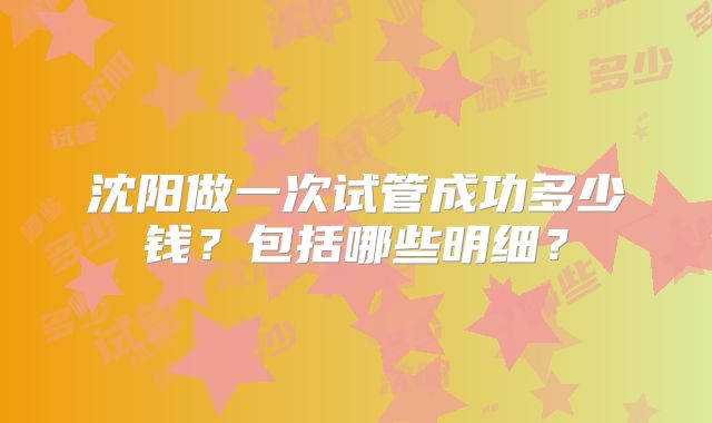 沈阳做一次试管成功多少钱？包括哪些明细？