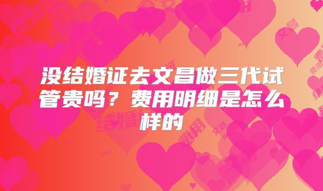 没结婚证去文昌做三代试管贵吗？费用明细是怎么样的