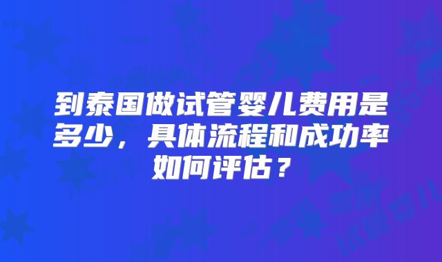 到泰国做试管婴儿费用是多少，具体流程和成功率如何评估？