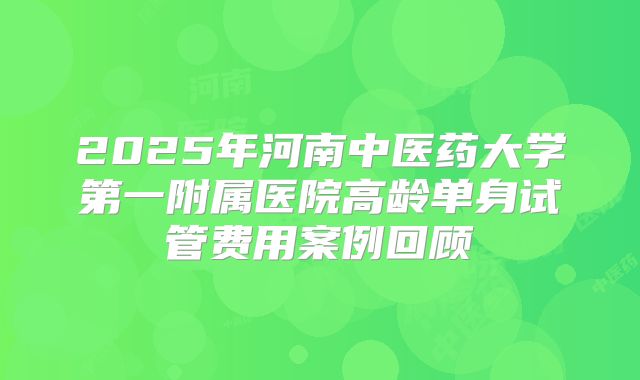2025年河南中医药大学第一附属医院高龄单身试管费用案例回顾