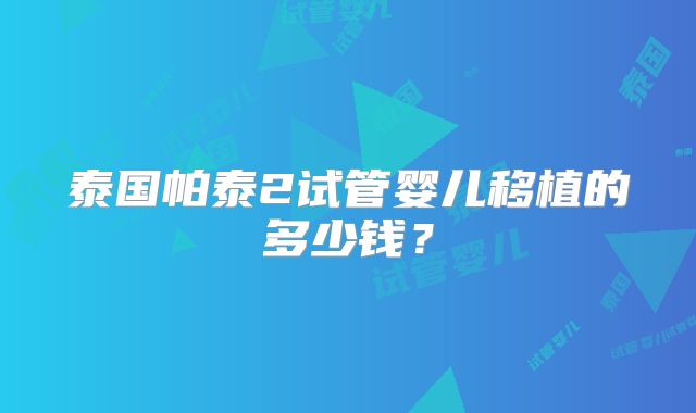 泰国帕泰2试管婴儿移植的多少钱？
