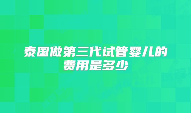 泰国做第三代试管婴儿的费用是多少