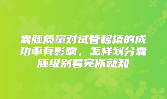 囊胚质量对试管移植的成功率有影响，怎样划分囊胚级别看完你就知
