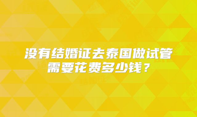 没有结婚证去泰国做试管需要花费多少钱?