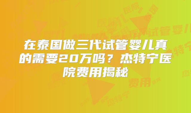 在泰国做三代试管婴儿真的需要20万吗？杰特宁医院费用揭秘