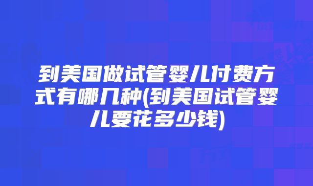 到美国做试管婴儿付费方式有哪几种(到美国试管婴儿要花多少钱)