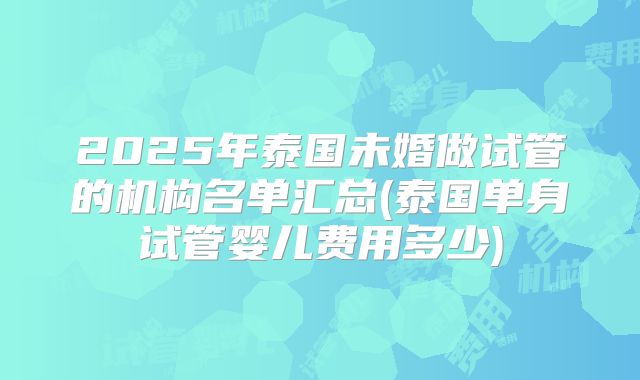 2025年泰国未婚做试管的机构名单汇总(泰国单身试管婴儿费用多少)