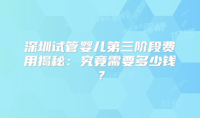 深圳试管婴儿第三阶段费用揭秘：究竟需要多少钱？