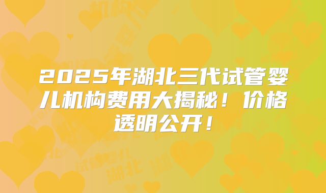 2025年湖北三代试管婴儿机构费用大揭秘！价格透明公开！