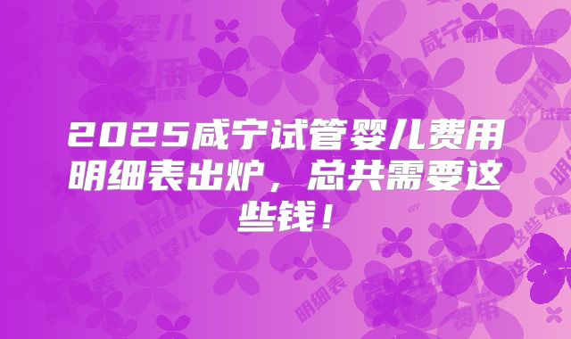 2025咸宁试管婴儿费用明细表出炉，总共需要这些钱！