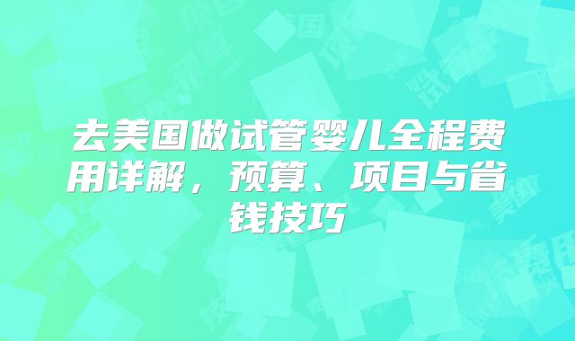 去美国做试管婴儿全程费用详解，预算、项目与省钱技巧