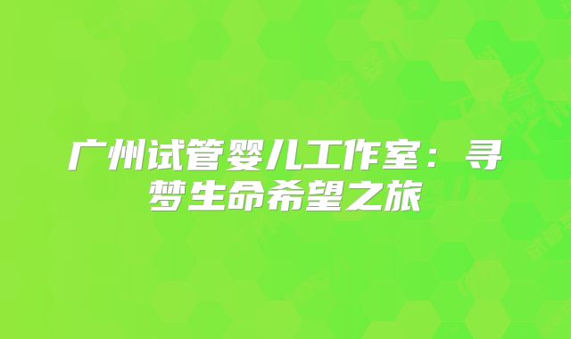 广州试管婴儿工作室：寻梦生命希望之旅